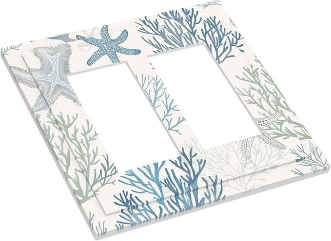 Decorative Outlet Covers Ocean Beach Theme Starfish Seashell Coral 2 Gang Double Gfci Rocker Electrical Wall Panels Light Switch Cover Plate For Bathroom Kids Room Decor
