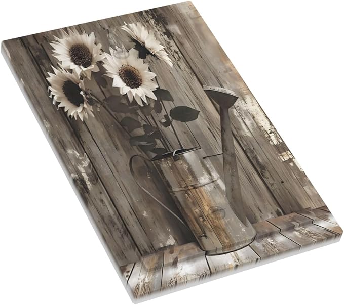 Rustic Floral Country Sunflower Daisy Old Wooden Boards Light Switch Cover Plate 1 Gang No Device Blank Electrical Wall Plates Faceplate Decorative Switch Plate Covers for Farmhouse Home Decor