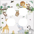 Jungle Animals Tree Branch Monkey Giraffe Lion Elephant Outlet Covers 2 Gang Double Duplex Decorative Light Switch Covers Electrical Wallplates Socket Faceplate for Kids Room Nursery Decor