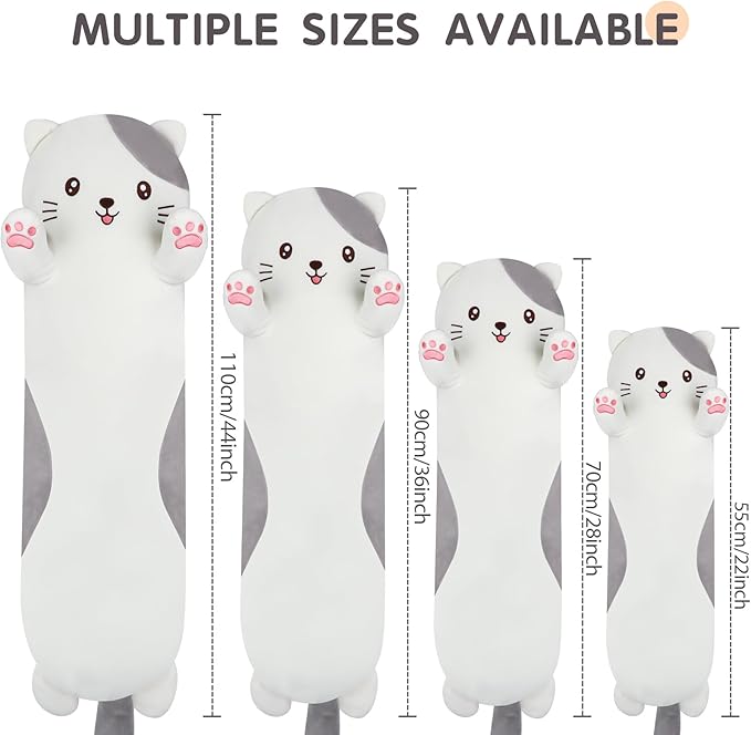 Dalmao 44 inch Giant Cat Stuffed Long Body Pillow, Jumbo Cat Stuffed Animal, Soft Plush Toy Cuddle Plushies Gift for Kids Boys Girls Birthday