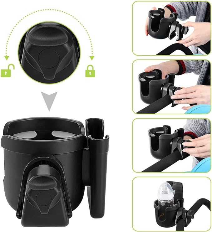 Accmor Stroller Cup Holder with Phone Holder, Bike Cup Holder, Universal Cup Holder for Uppababy Nuna Doona Strollers, 2-in-1 Cup Phone Holder for Stroller Bike Accessory
