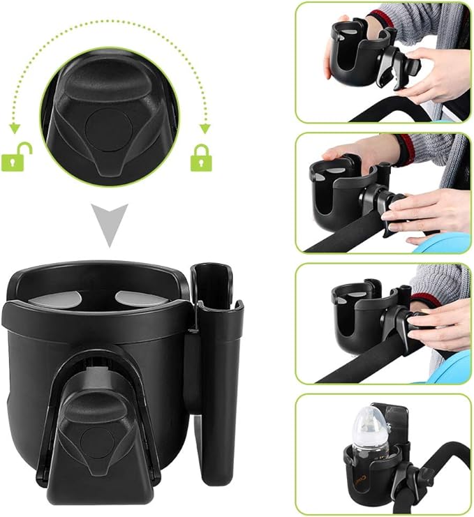 Accmor Stroller Cup Holder with Phone Holder, Bike Cup Holder, Universal Cup Holder for Uppababy Nuna Doona Strollers, 2-in-1 Cup Phone Holder for Stroller Bike Accessory