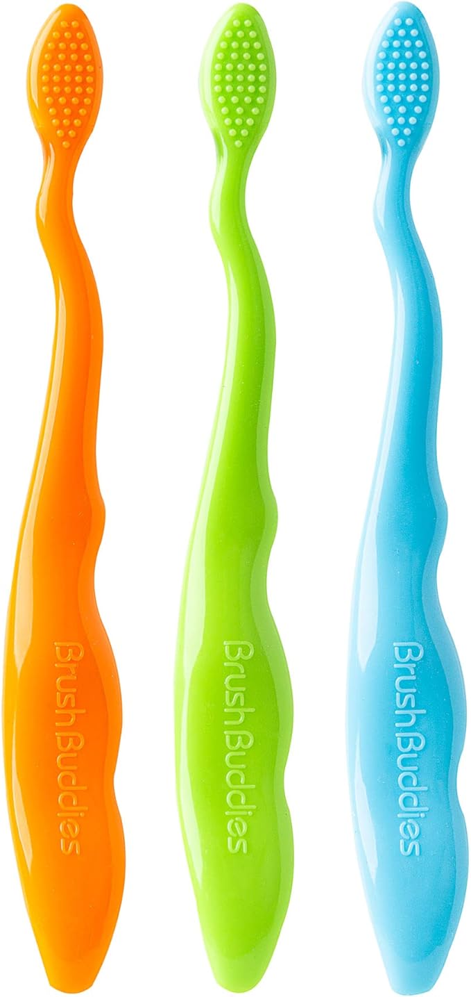 Brush Buddies Blippi Kids Toothbrushes 3 Pack, Soft Bristles for Toddlers Ages 2+, Easy Grip Handles, Blue Yellow Orange Toothbrush Set, Fun Blippi Design, Kids Oral Care