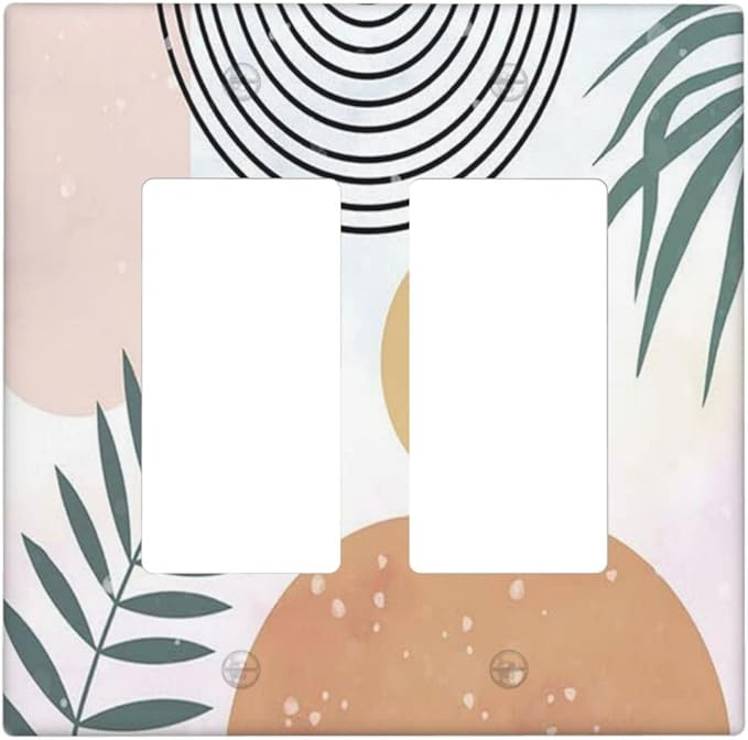 Outlet Covers Boho Mid Century Sun Leaves 2 Gang Wall Plate Double Rocker Light Switch Cover Abstract Leaf Arch Decorative GFCI Receptacle Cover Electrical Switchplate for Bathroom Home Decor