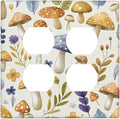 Boho Watercolor Mushroom Flowers Leaf Colorful Floral Outlet Covers 2 Gang Double Duplex Decorative Light Switch Covers Electrical Wallplates Socket Faceplate for Kids Room Nursery Decor