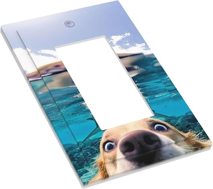 Decorative Outlet Covers Angry Shark Chased Funny Dog Underwater Sea 1 Gang Single Decora GFCI Device Light Switch Covers Plate 1 Rocker Wall Plate Jumbo Switch Cover Plate