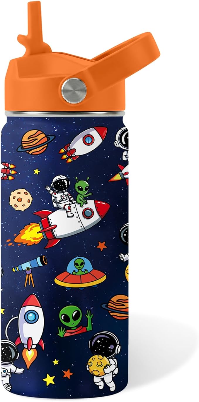 Space Astronomy Gifts for Kids - 16 Oz Kids Water Bottle with Straw Lid, Stainless Steel Insulated Tumbler, Leak Proof, BPA-Free, for Boys, School, Travel - Universe Children Birthday Gifts Cups(1pc)