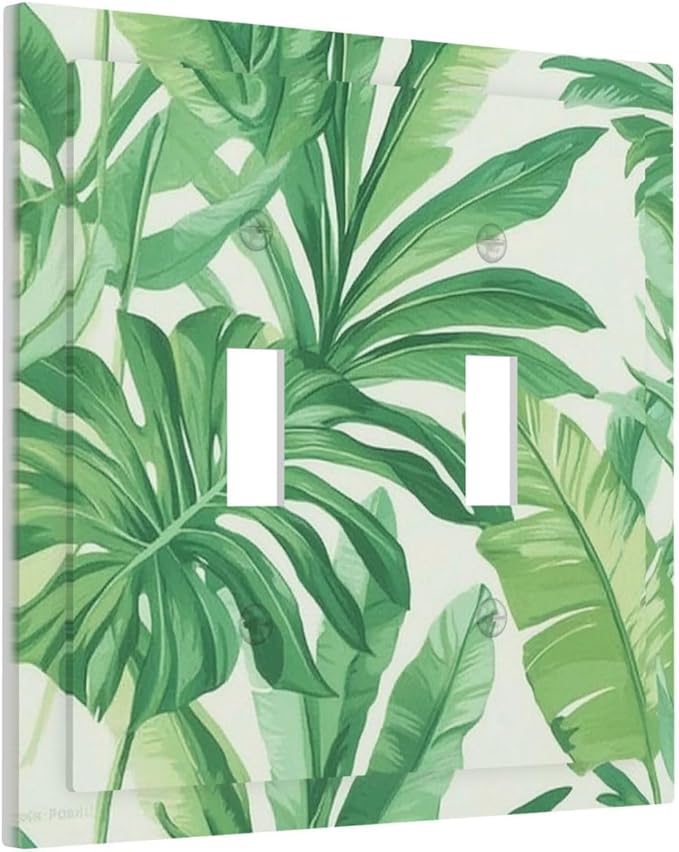 Decorative Switch Plates Tropical Palm Tree Leaf Green Plant 2 Gang Double Toggle Outlet Light Switch Cover Wall Plate Electrical Faceplate For Bed Room Living Room Decor