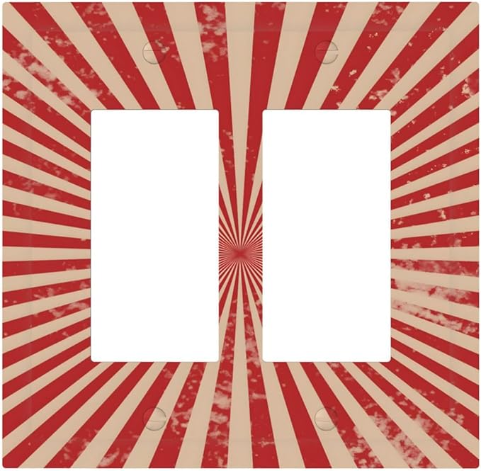 Retro Circus Sparkling Red White Lines Mid Century Decorative Outlet Covers 2 Gang Double GFCI Rocker Electrical Wall Panels Light Switch Cover Plate for Farmhouse Home Decor