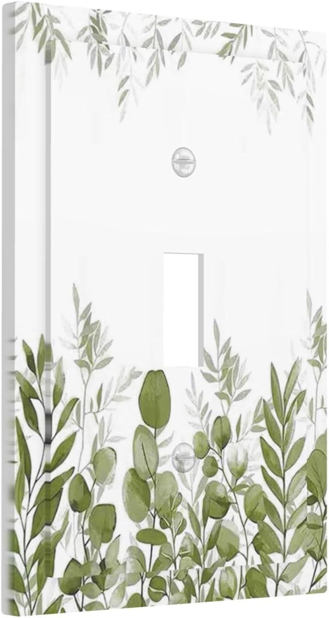 Green Eucalyptus Plant Leaves Vine Decorative Light Switch Cover 1 Gang Single Toggle Device Electrical Faceplate Switchplates Decorator Outlet Wall Plate for Bed Room Living Room Decor
