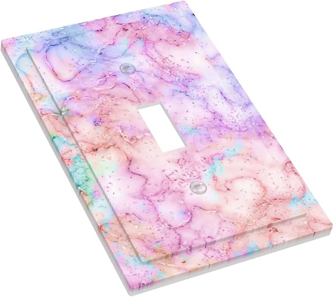 Decorative Switch Plate Covers Cute Marble Texture 1 Gang Single Toggle Light Switch Cover Pink Purple Gold Abstract Jumbo Size Wall Plate Electrical Switchplate Receptacle Plug for Kids Girls Nursery