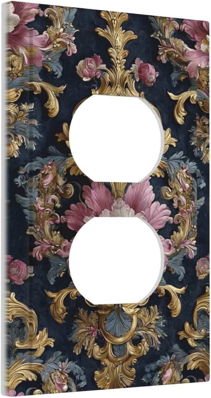 Decorative Outlet Covers Rococo Pink Floral Flower Gold Leaf 1 Gang Duplex Light Switch Cover Plate Unique Wall Plates for Electrical Outlets Switch Plate Covers for Bedroom Home Decor