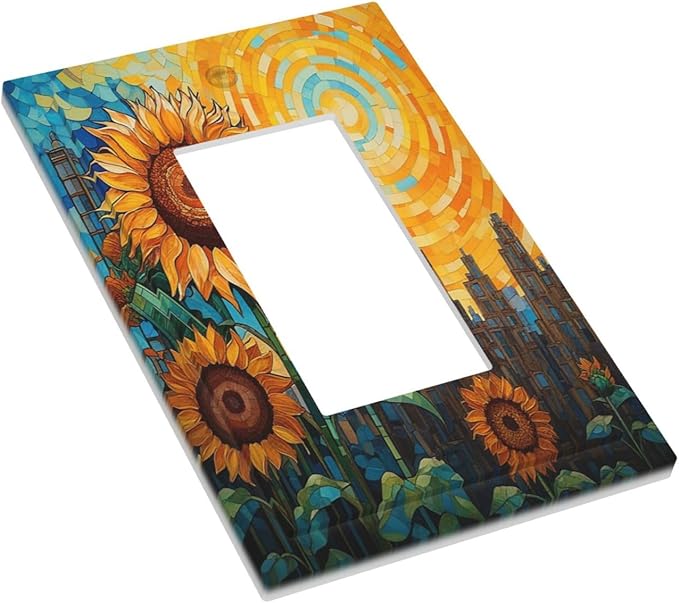 Abstract Sunflower Graffiti Floral Paint Art Flower Decorative Outlet Covers 1 Gang Single Rocker Wall Plates Gfci Faceplate Light Switch Cover Plate for Bedroom Living Room Decor