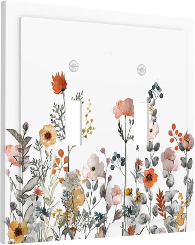Decorative Switch Plates Colorful Wildflowers Boho Vintage Floral 2 Gang Double Toggle Outlet Light Switch Cover Wall Plate Electrical Faceplate For Bed Room Living Room Decor