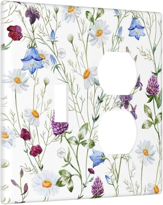 Floral Boho Multicolor Flower Plant Leaves Wallplates 1 Toggle 1 Duplex Switch Plate Electrical GFCI Faceplate Decorative Light Switch Covers for Bedroom Living Room Decor
