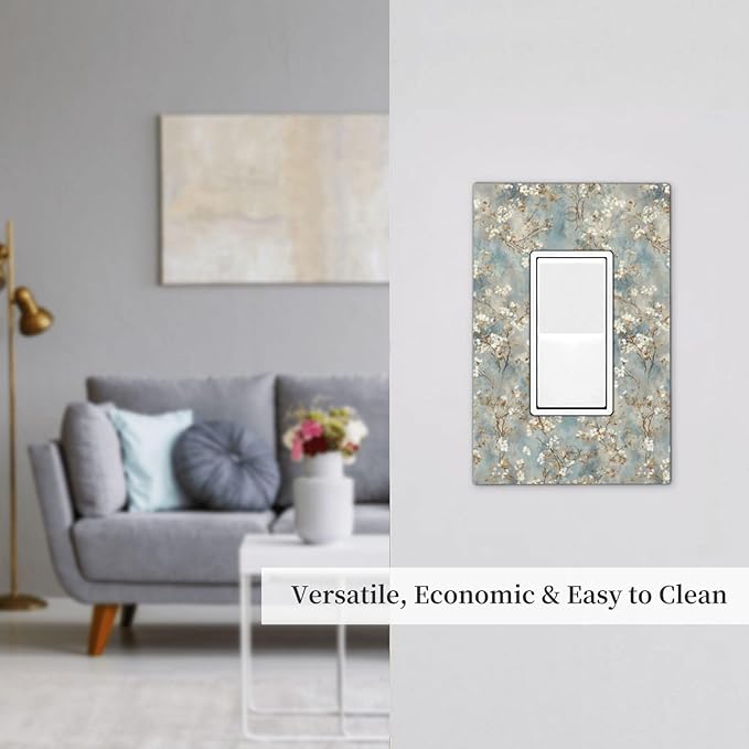 Decorative Outlet Covers Rustic Blue White Plum Blossom Flower 1 Gang Rocker Light Switch Cover Plate Single Wall Plates for Electrical Switch Plate Covers Faceplate for Bedroom Decor