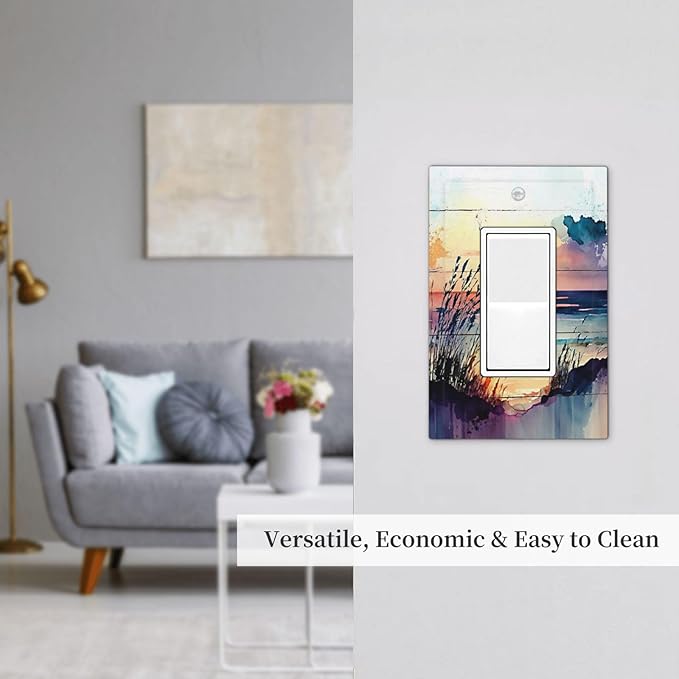 Outlet Covers Sunset Beach Abstract Watercolor 1 Gang Wall Plate Single Rocker Light Switch Cover Nature Coastal Decorative GFCI Receptacle Cover Electrical Switchplate for Home Decor