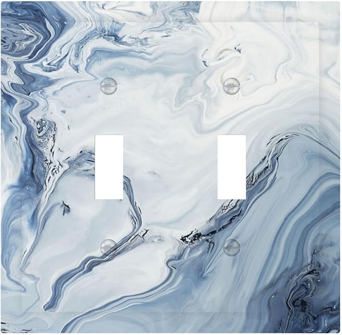 Decorative Switch Plates Blue Marble Pattern 2 Gang Double Toggle Wall Plate Outlet Light Switch Cover Electrical Faceplate for Bedroom living Room Decor