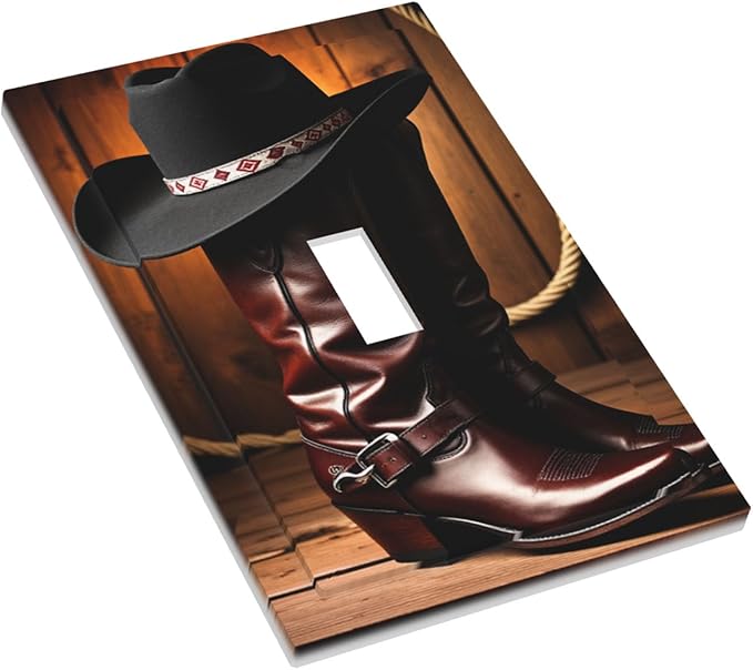 Western Cowboy Boots & Hat 1-Gang Toggle Light Switch Plate, Rustic Ranch Cowboy Decorative Wall Plate for Man Cave Bedroom Decor