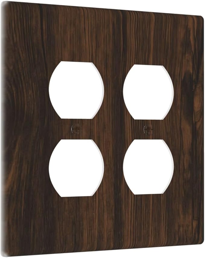 Light Switch Cover Plate Dark Brown Wood Grain Rustic Country Wooden 2 Gang Socket Covers Double Duplex Wallplates Switch Plates and Outlet Covers for Farmhouse Home Decor