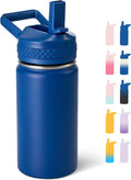 Fijinhom 12 oz Kids Water Bottle, Toddler Water Bottle with Straw, Boys&Girls Bottle for School, 304 Stainless Steel Vacuum Insulated Bottle for Kids, BPA-Free, Leak-Proof, Navy blue