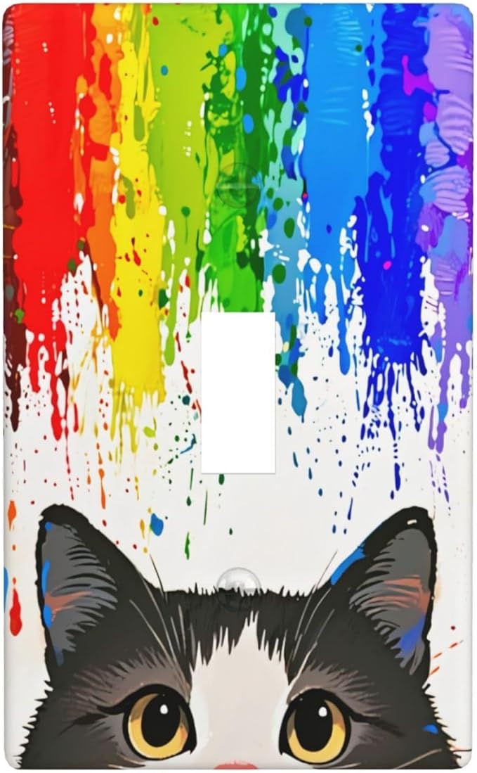 Cat Rainbow Single Toggle Wall Plate Decorative 1 Gang Light Switch Covers Electrical Switchplate Home Decorate Faceplat for Bathroom Bedroom Kitchen Room 4.5 x 2.76 Inch