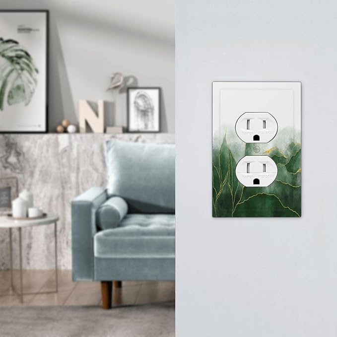 Decorative Outlet Covers Green Gold Leaf Marble Modern Abstract 1 Gang Duplex Light Switch Cover Plate Electrical Switch plates WallPlates Socket Covers for Kitchen Bathroom Decor