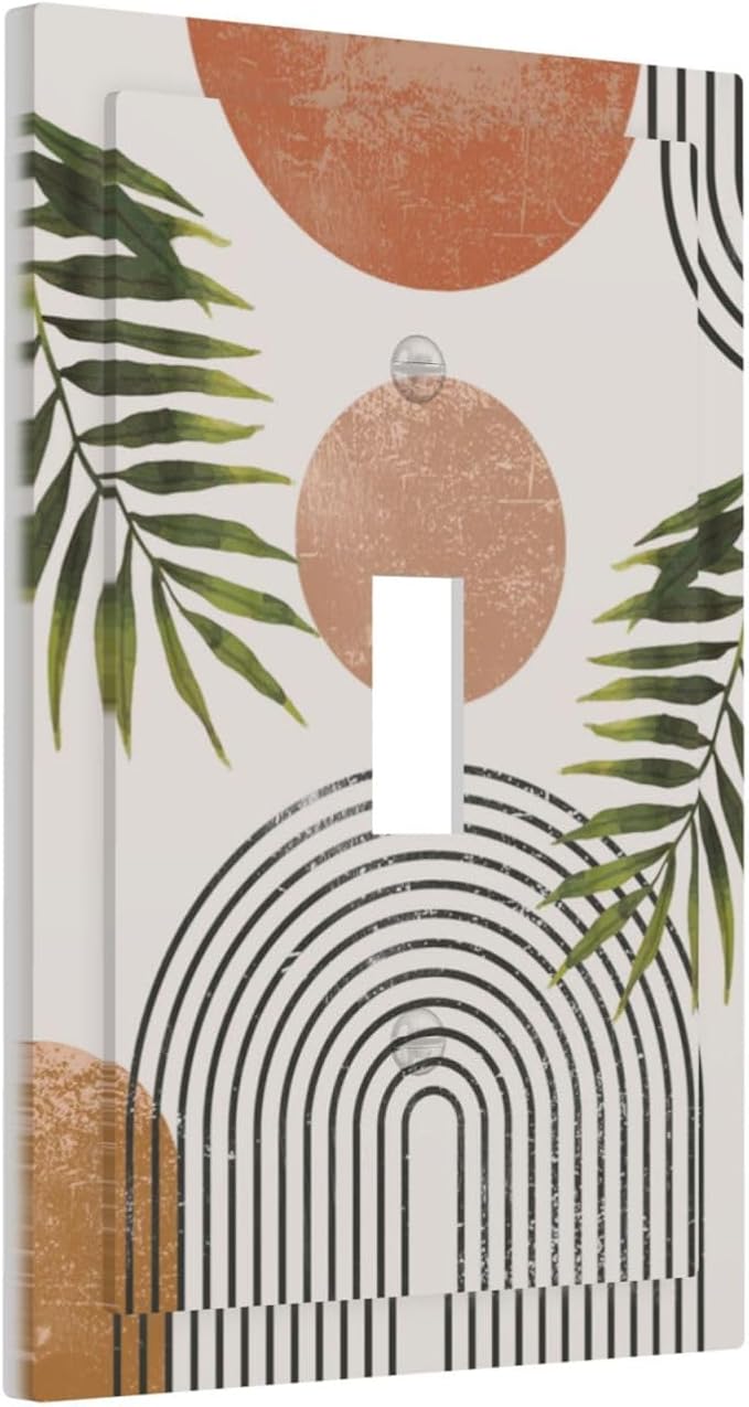 Beautiful Boho Mid Century Large Archs Sun Leaves Plants Decorative Light Switch Cover 1 Gang Single Toggle Device Electrical Faceplate Switchplates Decorator Outlet Wall Plate for Bedroom Living Room