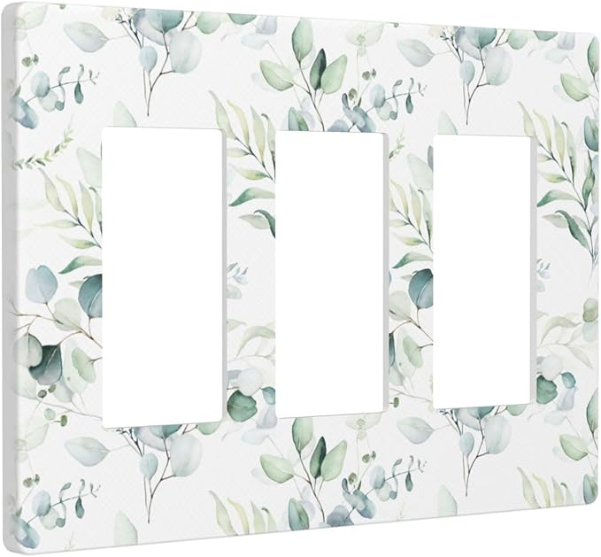 Green Eucalyptus Leaf 3 Gang Triple Rocker/Decorator Light Switch Wall Plate Cover Decorative Gfci Electrical Faceplate Switchplate Room Decorate