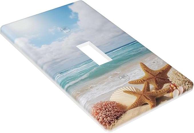 Ocean Beach Starfish Clouds 1-Gang Toggle Light Switch Plate, Coastal Wall Plate for Bathroom, Bedroom, Beach House & Sunroom