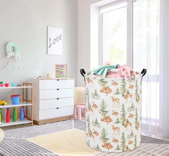 HIYAGON Deer Baby Laundry Basket - Kids Hamper & Toy Bin Organizer for Nursery & Home