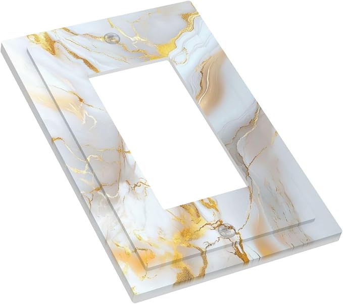 Decorative Light Switch Cover Plate Abstract Gold Marble Design with White & Gold 1 Gang Rocker Outlet Covers Single Decora Gfci Device Wall Plate for Modern Luxurious Decor