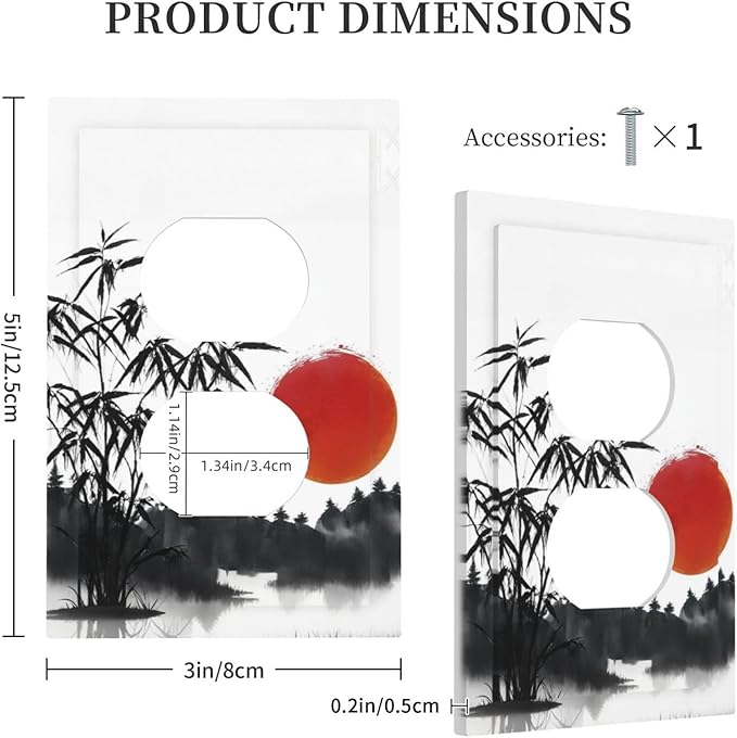 Decorative Outlet Covers Artistic Describe Black Bamboo Japanese Red Sun 1 Gang Wall Plate Receptacle Duplex Light Switch Cover Plate Single Dual Plug Covers Electrical Switchplate
