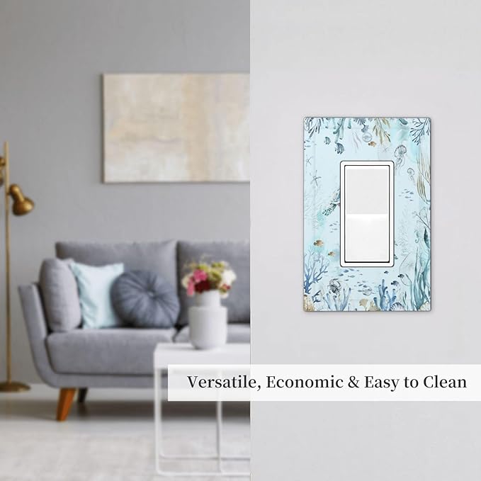 Decorative Outlet Covers Teal Blue Ocean Sea Turtle Seabed Plants 1 Gang Single Rocker Light Switch Cover Plate Wall Plates GFCI Faceplate for Bathroom Kids room Decor