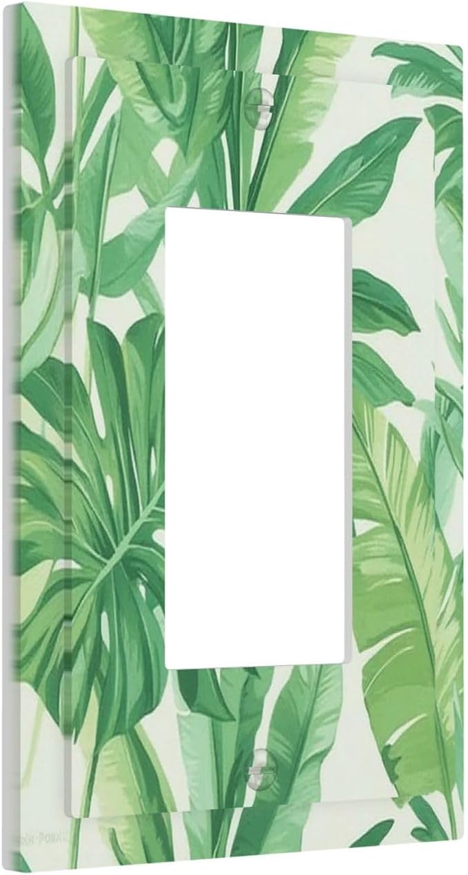 Decorative Outlet Covers Tropical Palm Tree Leaf Green Plant 1 Gang Single Rocker Light Switch Cover Plate Wall Plates Gfci Faceplate For Bed Room Living Room Decor