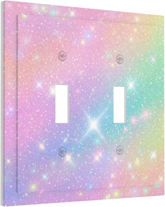 Decorative Light Switch Plate Covers Rainbow Shiny Gradient Colors 2 Gang Wall Plate Double Toggle Switch Cover Plate Electric Dual Device Electrical Faceplate for Kids Room Nursery Decor