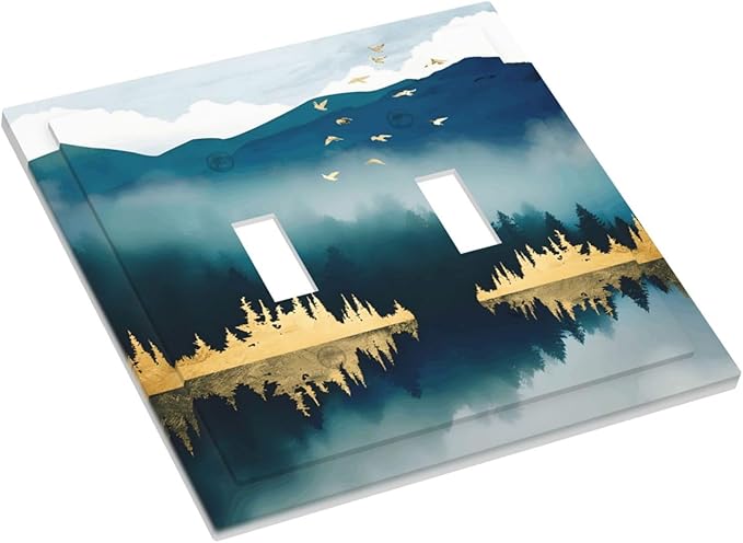 Mountains Landscape Lake Bird Reflection Decorative Switch Plates 2 Gang Double Toggle Outlet Light Switch Cover Wall Plate Electrical Faceplate for Bedroom Living Room Decor