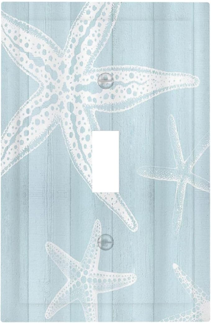 Outlet Covers Blue Wooden Plank Starfish Ocean Vintage 1 Gang Duplex Light Switch Cover Plate Decorative Wall Plates Electrical Switchplate Receptacle for Bathroom Bedroom Decor（2 Pack）