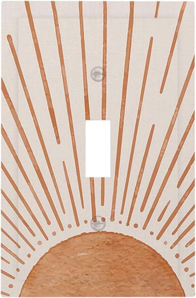 Orange Vintage 70s Hippie Sunrise Sunset Retro Mid Century Abstract Art Boho Sun 1 Gang Electrical Single Toggle Device Switch Wallplate Jumbo Size Decorative Light Switch Cover Faceplate Switchplate