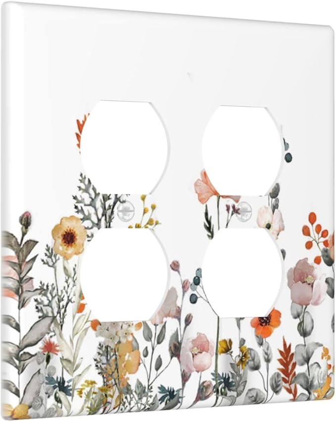 Outlet Covers Colorful Wildflowers Boho Vintage Floral 2 Gang Double Duplex Decorative Light Switch Covers Electrical Wallplates Socket Faceplate For Bed Room Living Room Decor