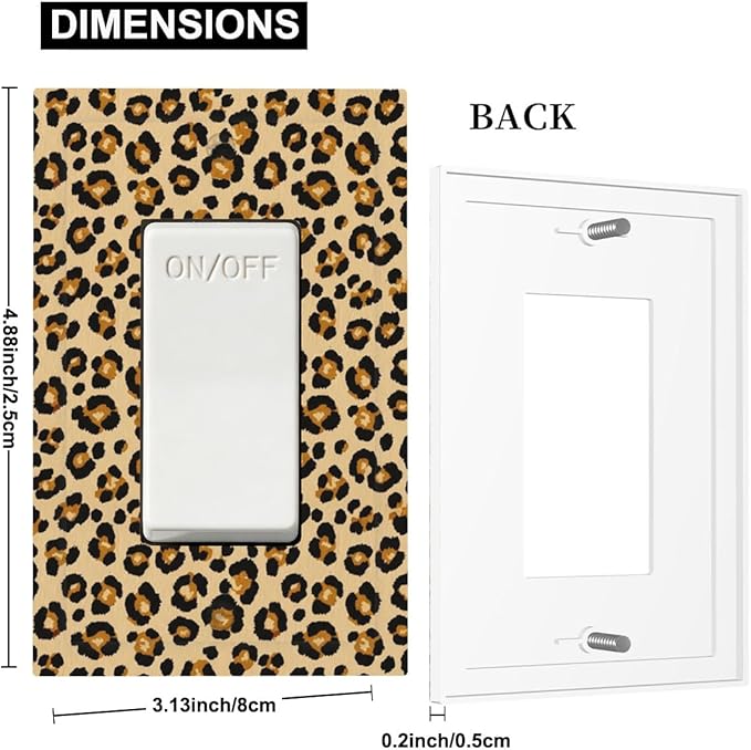 Classic Leopard Print Single Rocker Switch Cover - 1-Gang Standard US Size Retro 90s Wild Safari Light Switch Covers, Bold Leopard Spots for Bedroom or Vanity