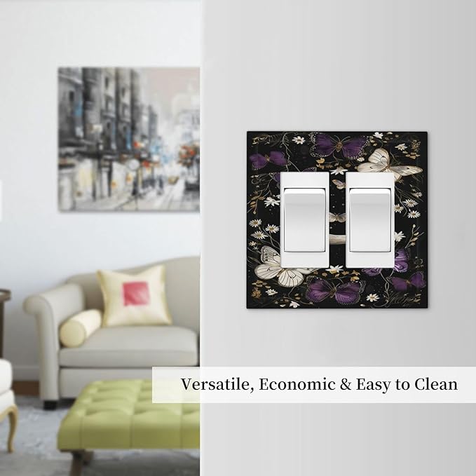 Decorative Outlet Covers Boho Crescent Moon Butterfly 2 Gang Double Rocker Light Switch Cover Plate Electrical Switch Plate Cover Decorate GFCI Wall Plate for Bedroom Home Decor