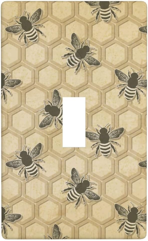 Honey Bee Honeycomb 1-Gang Toggle Light Switch Plate, Vintage Bee Wall Plate for Bedroom, Bathroom, Sunroom & Home