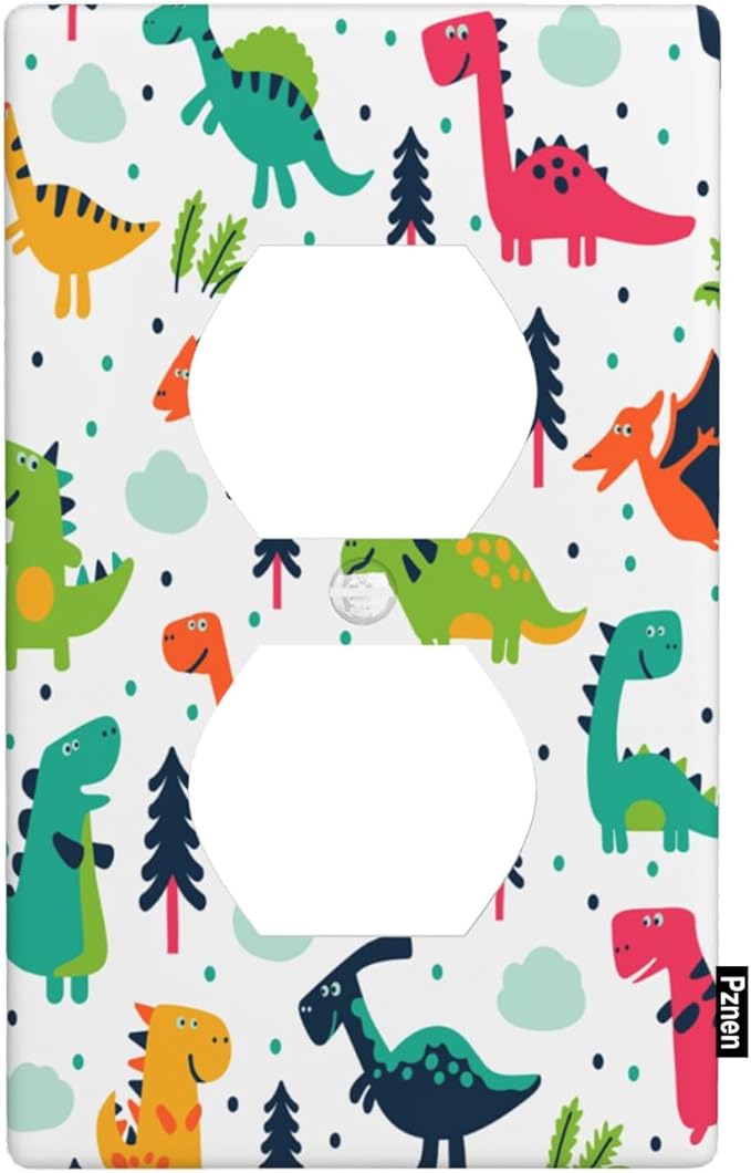 Cartoon Dinosaurs Wall Plate Dinosaur Triceratops Stegosaurus Monoclonius Animal Print Outlet Covers 1-Gang Standard Size Duplex Receptacle Plug Cover 4.5" x 2.76"