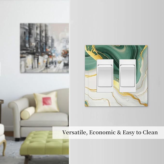Decorative Outlet Covers Turquoise Marble Texture Golden Lines 2 Gang Double Gfci Rocker Electrical Wall Panels Light Switch Cover Plate For Bed Room Bathroom Decor
