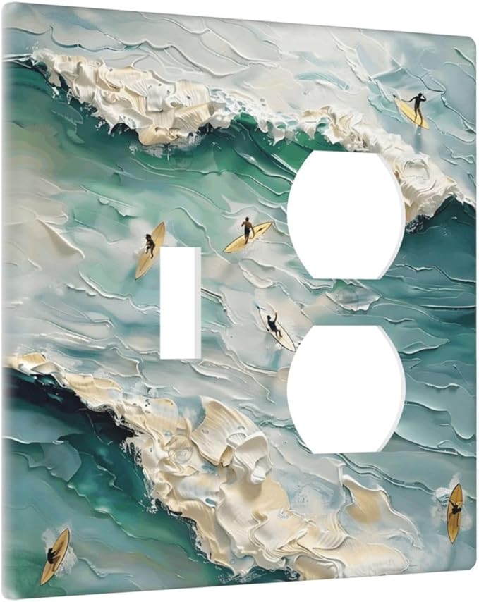 Beach Waves Ocean Surfing Hoverboard Painting Print Wallplates 1 Toggle 1 Duplex Switch Plate Electrical GFCI Faceplate Decorative Light Switch Covers for Bedroom Living Room Decor