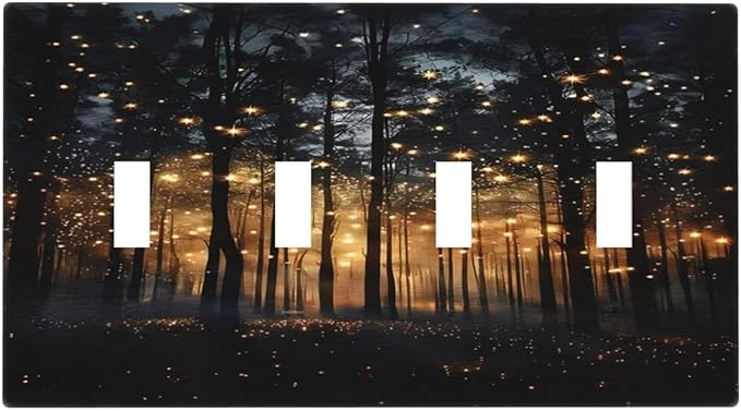 Whimsical Nature Enchanted Forest Landscape Light Switch Covers Quad Toggle Electrical Faceplate 4 Gang Wall Plate Decorative Switch Plates Cover for Bedroom Living Room Decor
