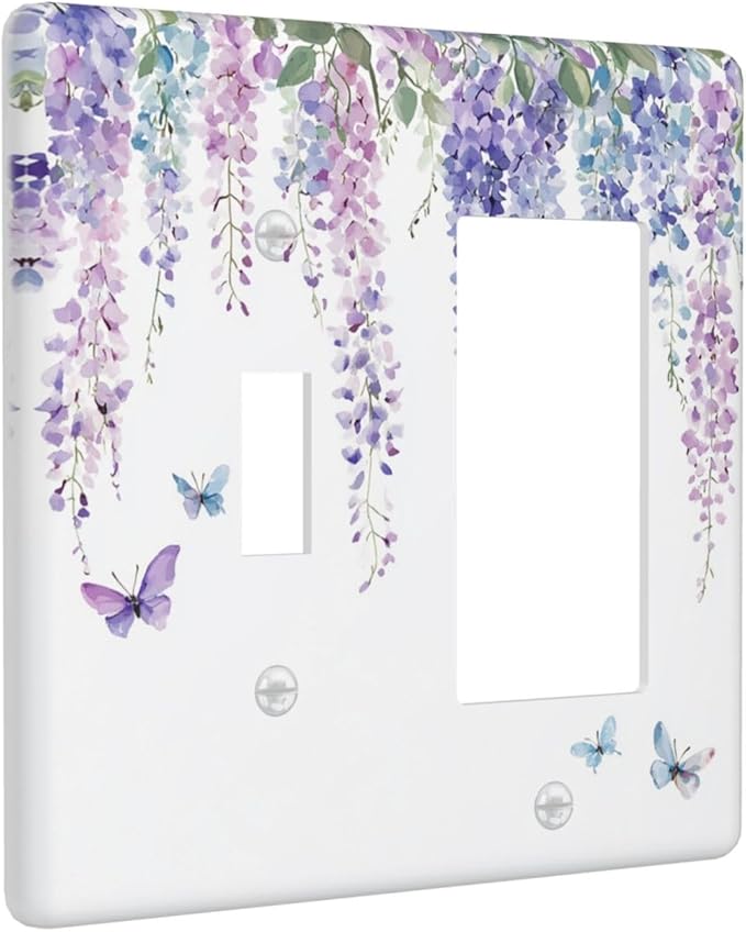 Outlet Covers Purple Flowers Watercolor Floral Butterflies 1 Toggle 1 Rocker Combination Decorative Wall Plate Electrical Switch Plates Light Switch Cover Plate For Bed Room Living Room