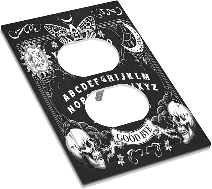 Black Witchy Skeleton Skull Gothic Sun Moon Outlet Covers 1 Gang Duplex Light Switch Cover Decorative Switch Plates Electrical Receptacle Faceplate Wall Plate for Bedroom Living Room Decor