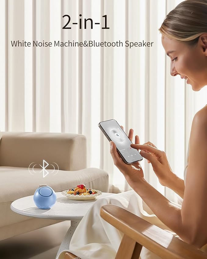 CHICWAY 2026 Mom's Choice Awards, Portable Sound Machine for Baby Adult, AI Cry Detection, 18 Soothing Sound, Bluetooth Rechargeable White Noise Machine for Home Office Travel, Nursery Light, Blue